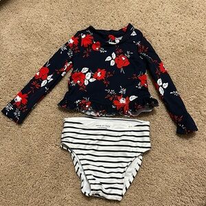 Navy/red flower and striped bathing suit
